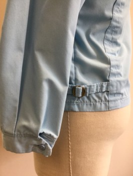 JC PENNEY, Baby Blue, Poly/Cotton, Solid, Zip Front, Collar Attached, Yoke Across Chest, 2 Pockets, Self Straps/Buckles at Side Waist,