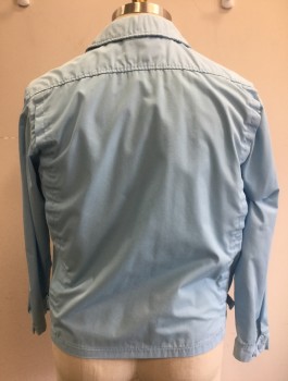 JC PENNEY, Baby Blue, Poly/Cotton, Solid, Zip Front, Collar Attached, Yoke Across Chest, 2 Pockets, Self Straps/Buckles at Side Waist,