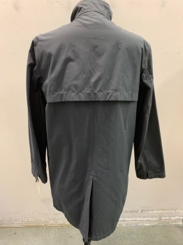 CLUB MONACO, Dk Gray, Cotton, Nylon, Solid, Casual Modern Trench, 2 Way Zip Front, Snap Collar, Caped Back, 2 Double Pocket,