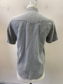 LUCKY, Gray, Linen, Solid, C.A., Button Front, S/S, 2 Pockets