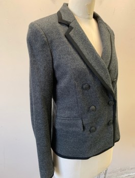 RAG & BONE, Heather Gray, Black, Wool, Solid, Double Breasted, Notched Lapel, Black Trim on Lapel/Edges, Embossed Black Buttons with Swords/Rag & Bone Logo, 2 Pockets