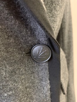 RAG & BONE, Heather Gray, Black, Wool, Solid, Double Breasted, Notched Lapel, Black Trim on Lapel/Edges, Embossed Black Buttons with Swords/Rag & Bone Logo, 2 Pockets