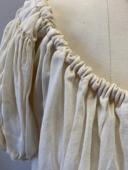 N/L, Cream, Cotton, Solid, Peasant Blouse, Short Puffy Sleeves Gathered at Shoulders, Wide Drawstring Scoop Neck, Drawstrings at Arm Openings, Historical Fantasy