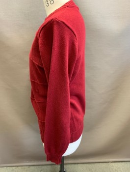 OSCAR DE LA RENTA, Maroon Red, Cotton, Cable Knit, Stripes - Horizontal , C N, L/S