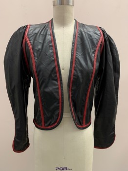 GORGE, Black, Red, Leather, Nylon, Color Blocking, L/S, Open Front, Red Piping, Puffed Sleeves, Stitch Detail