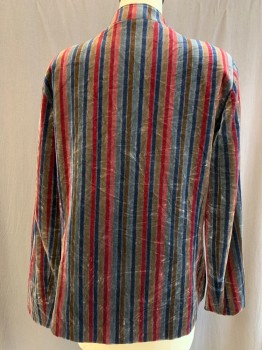 TANJAY, Gray, Multi-color, Cotton, Rayon, Stripes - Vertical , Velvet, No Closures, Stand Collar, Wrinkled From A Washing