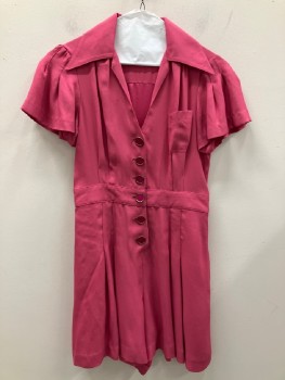 BETSEY JOHNSON, Pink, Viscose, Polyester, Solid, C.A., B.F., S/S, Chest And Side Pockets, Vertical Seams With Pleats