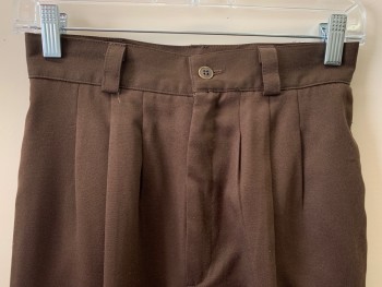 HAGGAR, Dk Brown, Cotton, Solid, Pleated, Side Pockets, Zip Front, Belt Loops
