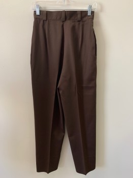 HAGGAR, Dk Brown, Cotton, Solid, Pleated, Side Pockets, Zip Front, Belt Loops