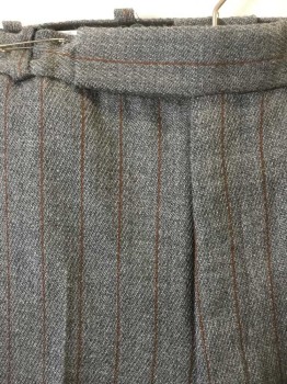 MARK COSTELLO, Blue-Gray, Rust Orange, Wool, Stripes - Pin, Flat Front, Tab Waist, Button Fly, Wide Leg, 3 Pockets, Made To Order Reproduction, Currently No Cuffs