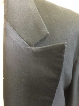 N/L, Black, Silk, Solid, Faille, Double Breasted, Peaked Lapel, Silver Metal Buttons, **Worn in Spots - Particularly at Lapel, Cuffs, Lining, Red Silk Triangular Gusset Added to Lining, Buttons Formerly Were Covered But Fabric Has Worn Off,