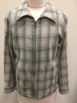 ART CLASS, Gray, Charcoal Gray, Beige, Dk Gray, Cotton, Plaid-  Windowpane, Flannel, Zip Front, Collar Attached, No Lining
