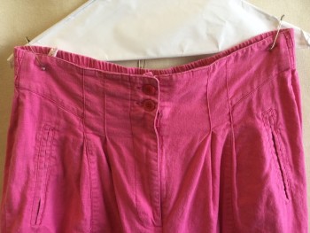 ADAM DOUGLASS, Pink, Linen, Cotton, Solid, Dropped Waist with  4 Tiers Elastic Waist Back, 2 Pleat Front, Zip Front, 2 Pockets