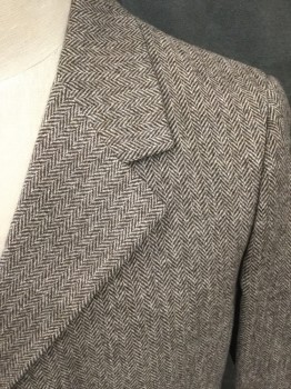 YOUNG MENS SHOP, Dk Brown, Cream, Wool, Herringbone, Single Breasted, Collar Attached, Notched Lapel, 2 Flap Pockets, Long Sleeves