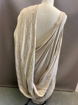 MTO, Beige, Cotton, Linen, Solid, Nice Toga! Worked Copper Pin at Shoulder, Good Length of Fabric Goes Around Back and Over Arm