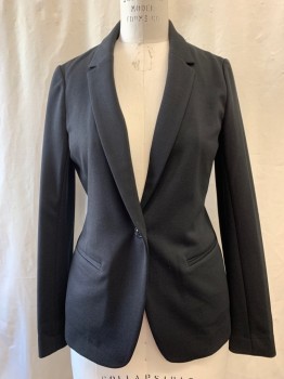 BANAN REPUBLIC, Black, Polyester, Rayon, Notched Lapel, Single Breasted, Button Front, 1 Button, 2 Pockets