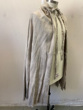 N/L, Gray, Cotton, Mottled, Solid, Very Aged Overdyed Canvas, Raw Frayed Edges Throughout, Collar Attached, Self Ties at Neck, Ankle Length, No Lining, Made To Order