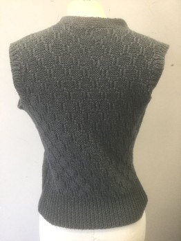 N/L MTO, Gray, Cotton, Solid, Self Patterned Knit, Deep V-neck, 4 Buttons, Made To Order