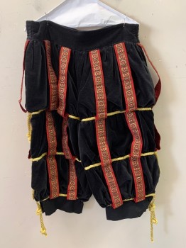 Windlass, Red, Black, Gold, Polyester, Cotton, Diamonds, Shorts, Velvet, Elastic Waist Band, Red and Gold Detailed Bands