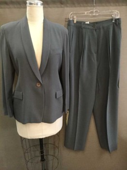 Giorgio Armani, Gray, Wool, Solid, Pants, Pleated, Zip Fly,