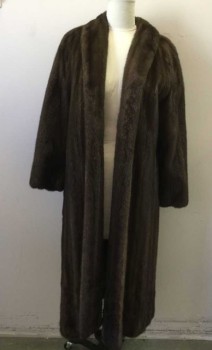 ANNE KLEIN, Brown, Fur, Solid, Excellent Condition Mink, No Closures, Shawl Collar, 2 Pockets, Full Length