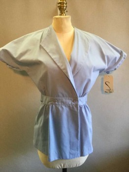 N/L, Lt Blue, Polyester, Solid, Ltblue, Short Sleeve, V-neck, 2 Buttons on Front Waist, Velcro Closing Front, See Photo Attached,