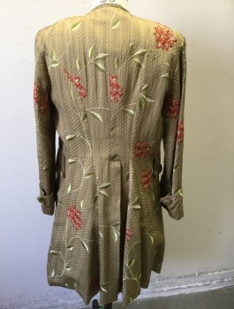 SERJ MTO, Champagne, Sage Green, Beige, Cranberry Red, Silk, Cotton, Floral, Coat & Vest Set, Champagne Brocade with Self Diamond Texture, Floral Embroidery, Gold Metallic Lace Trim, Self Fabric Buttons at Front, 2 Decorative "Pocket" Flaps, Folded Cuffs, Made To Order