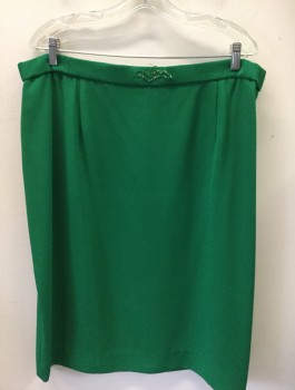 BEN MARC INT., Green, Polyester, Beaded, Solid, Skirt, Back Zip, Back Slit, Beaded Detail on Waist, Below Knee Length