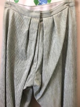 N/L MTO, Sea Foam Green, Silk, Solid, Pants: Crinkled Texture Silk, 1" Wide Self Waistband, Wide Cropped Leg, Pleated at Waist, Made To Order