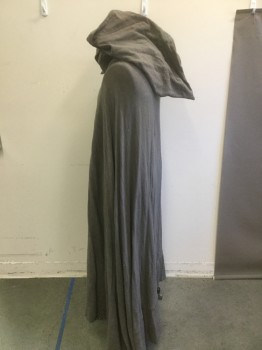 MTO, Gray, Silk, Solid, Raw Silk/Tussah, Hood with Point, Tie at Neck. Long with Generous Hem,