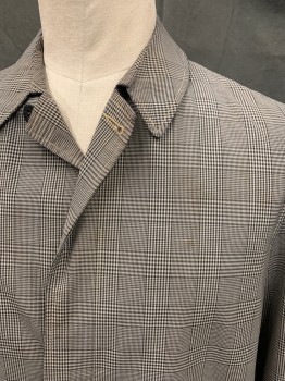FALCON, Tan Brown, Black, Cotton, Plaid, Raincoat, Button Front, Hidden Placket, Collar Attached, 2 Pockets, Long Sleeves, Button Tab Detail at Sleeve, *1 Missing Button,  Brown Spot on Chest*