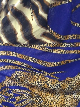 SHUI SI QING, Primary Blue, Brown, Beige, Camel Brown, Polyester, Animal Print, Self Tiger and Cheetah Print, Surplice Neckline, Empire Band, Backless, Wide Leg