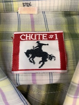 CHUTE #1, Off White, Lt Green, Lavender Purple, Cotton, Plaid, L/S, Snap Front, Collar Attached, Western Style Yoke, 2 Pockets with Flaps