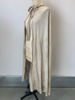 NO LABEL, Lt Beige, Linen, Solid, Cape With Hood, Neck Tie, Stained, Distressed