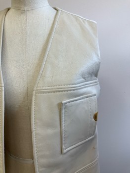 MARSHALL ROUSSO, Lt Beige, Leather, Open Front, Sleeveless, 2 Pockets