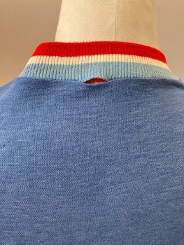 N/L, Blue, Red, White, Solid, CN, S/S, Chest Pocket, Striped Trim