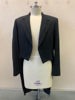 AB Barrandov, Black, Wool, Solid, Notched Lapel, Front Stops at Waist. Tail Extends 23 Inches Past Waist, No Buttons