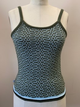 SILVER TAB, Olive Green, Baby Blue, Acrylic, Cotton, Spots , Spaghetti Strap, Scoop Neck, Knit, Textured Fabric,