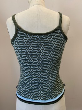 SILVER TAB, Olive Green, Baby Blue, Acrylic, Cotton, Spots , Spaghetti Strap, Scoop Neck, Knit, Textured Fabric,