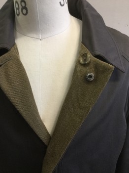 PRONTO UOMO, Dk Brown, Olive Green, Wool, Cotton, Solid, REVERSABLE, Button/snap Front, Collar Attached, Welt Pocket,