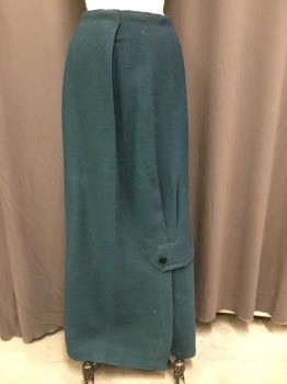 HARFORD CONN, Teal Blue, Wool, Solid, Heavy Gabardine Wool, Pleat and Top Stitching Detail with Button Front and Back, Small Repaired Moth Holes,