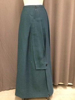 HARFORD CONN, Teal Blue, Wool, Solid, Heavy Gabardine Wool, Pleat and Top Stitching Detail with Button Front and Back, Small Repaired Moth Holes,