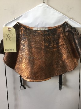 CATHERINE COATNEY, Copper Metallic, Charcoal Gray, Synthetic, Reptile/Snakeskin, Copper Reptile Mini Skirt with Black Garters, Lace Up Sides