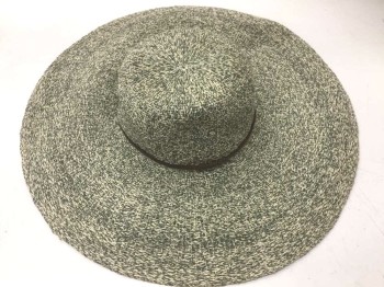 HINGE, Olive Green, Cream, Brown, Straw, Suede, Speckled, Wide Brim Sun Hat, Specked Olive/Cream Straw, 1/4" Brown Suede Cord at Crown (Barcode is Underneath Inner Hat Band