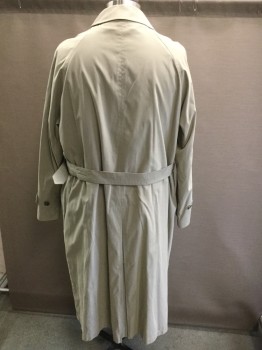 CLAIBORNE, Putty/Khaki Gray, Polyester, Nylon, Single Breasted, 5 Buttons Hidden By Placket, Self Belt, Raglan Sleeves,  Removable Satin & Fleece Lining, Barcode Located in Right Arm of Coat Not the Removable Lining