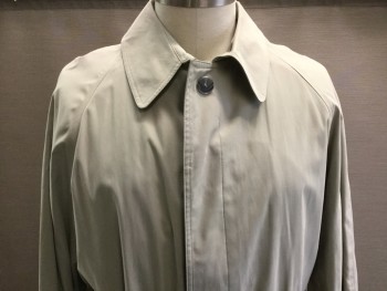 CLAIBORNE, Putty/Khaki Gray, Polyester, Nylon, Single Breasted, 5 Buttons Hidden By Placket, Self Belt, Raglan Sleeves,  Removable Satin & Fleece Lining, Barcode Located in Right Arm of Coat Not the Removable Lining