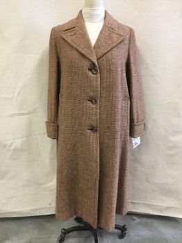 IDEAL, Terracotta Brown, Cream, Wool, Check , Tweed, Single Breasted, 3 Buttons,  Notched Lapel, 2 Pockets, 2 Buttons on Cuffs