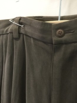 TOMMY BAHAMA, Brown, Silk, Solid, Ribbed Texture, Double Pleated, Zip Fly, Thick 1/2" Wide Belt Loops, 4 Pockets, Relaxed Leg,