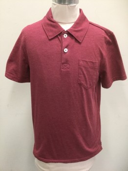 CAT & JACK, Red Burgundy, Cotton, Polyester, Solid, Faded Burgundy, Jersey, Short Sleeves, Collar Attached, 2 Buttons, 1 Patch Pocket