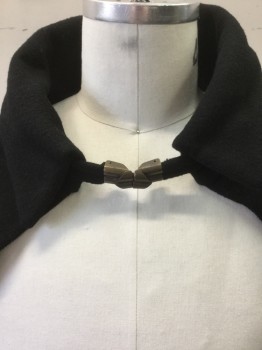 MTO, Black, Brass Metallic, Wool, Solid, Open Front, Inside Ties to Secure in Place, Collar Attached, Fancy Front Clasp Neck